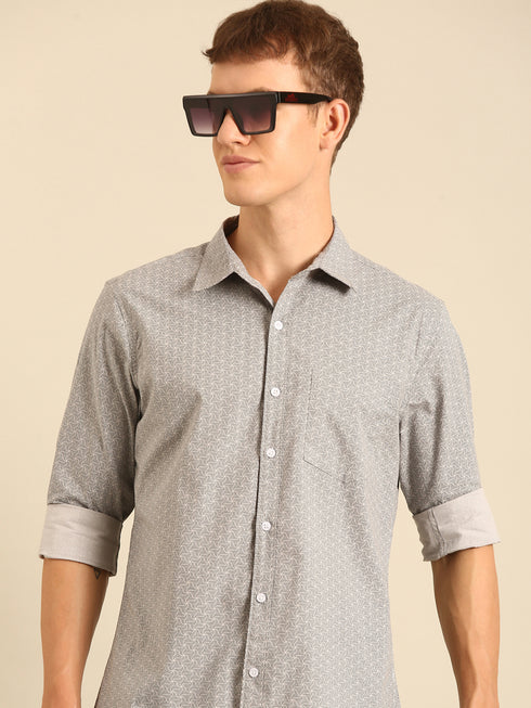 Grey Printed Full Sleeve Casual Shirt